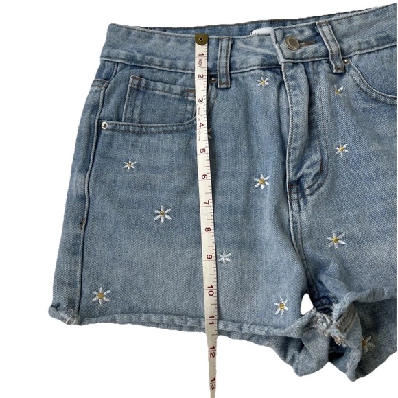 Khaki + Blue Daisy Cut Off Denim Shorts Women’s Juniors 3/26 Y2K Festival Jeans - Picture 9 of 10